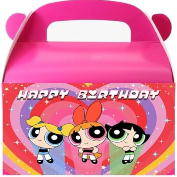 Custom Happy Birthday Party Gabel Snak Boxes, Girls Birthday Favor Boxes, Pink - Picture 1 of 3
